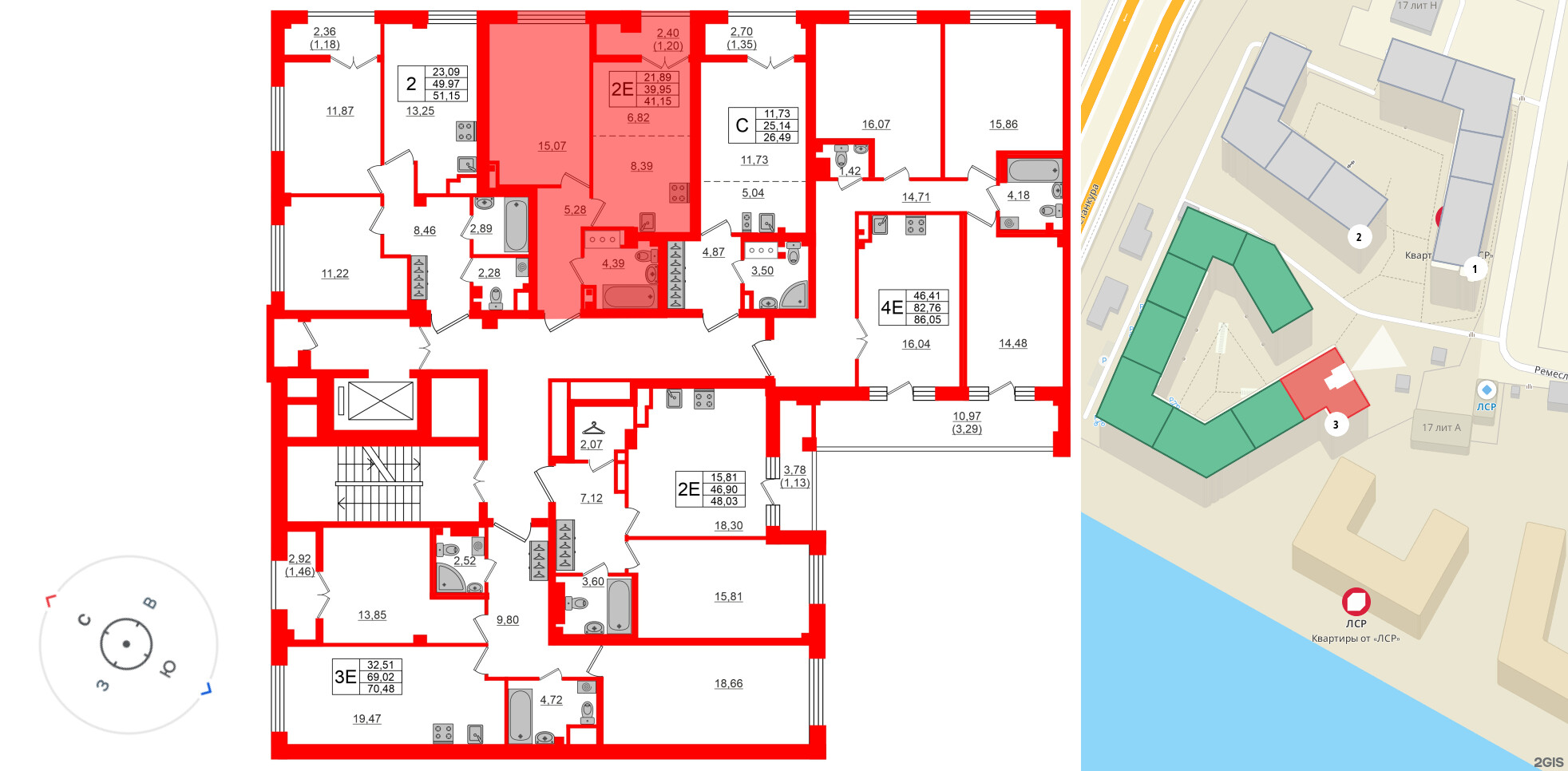 Квартира в ЖК Neva Residence, 1 комнатная, 40.7 м², 8 этаж