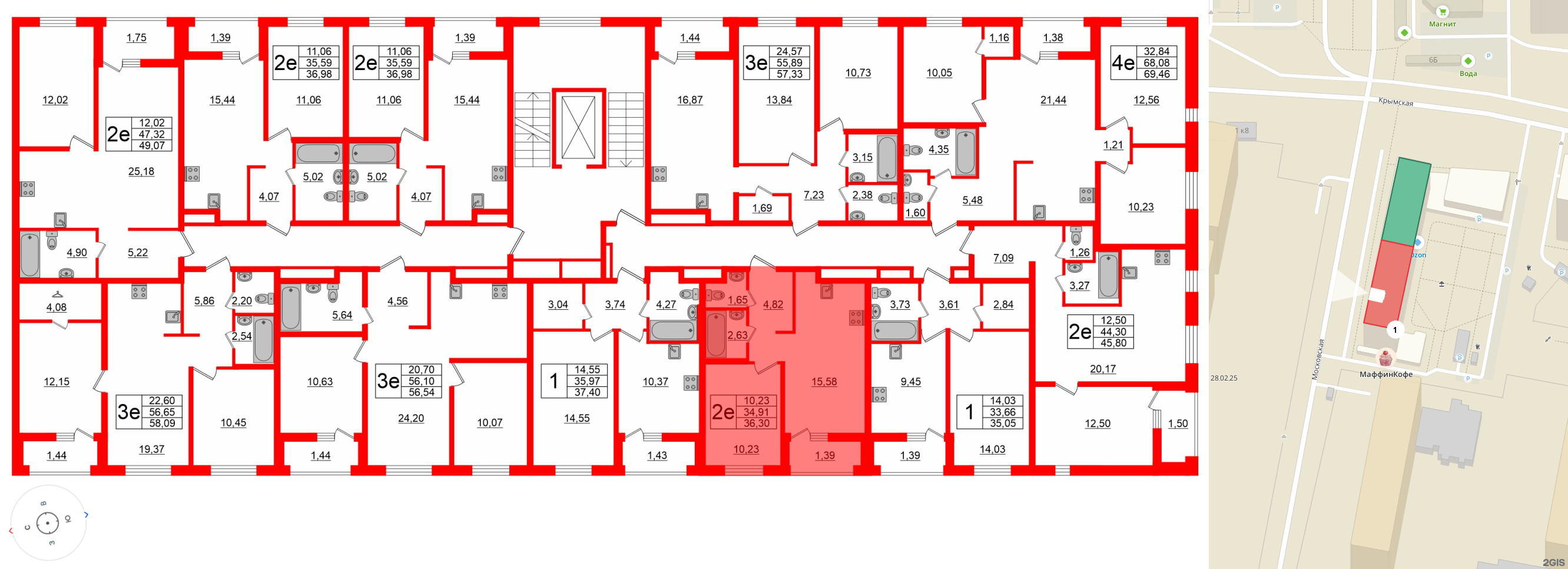 Квартира в ЖК ЭТАЛА, 1 комнатная, 36.3 м², 2 этаж