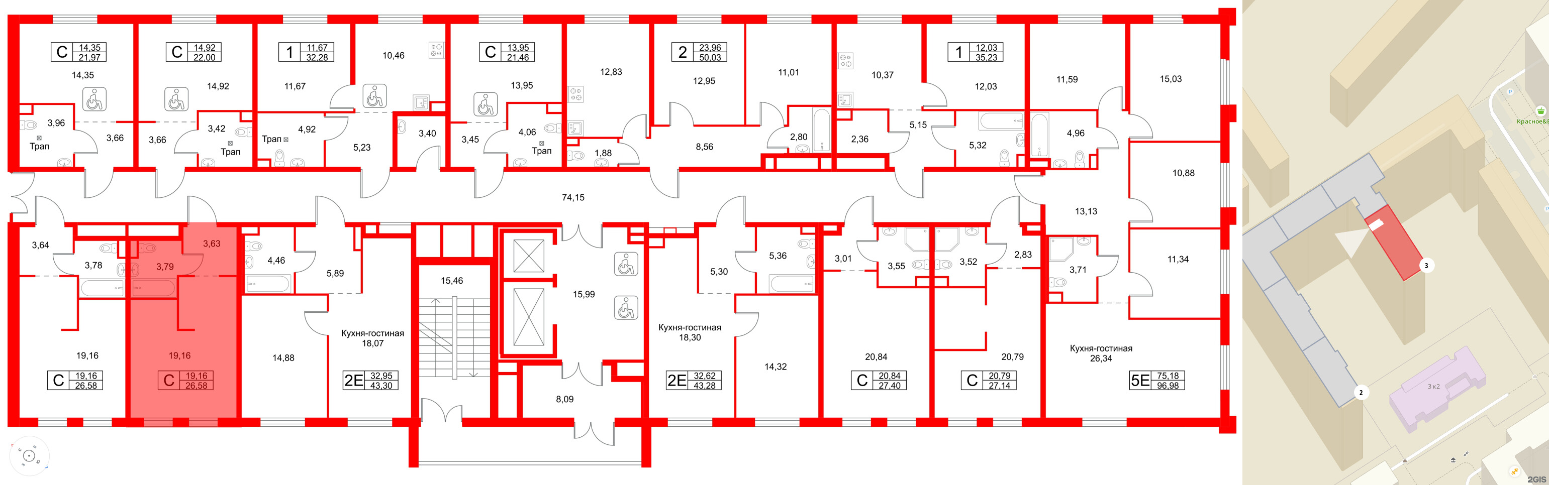 Апартаменты в ЖК ZOOM на Неве, студия, 26.58 м², 12 этаж