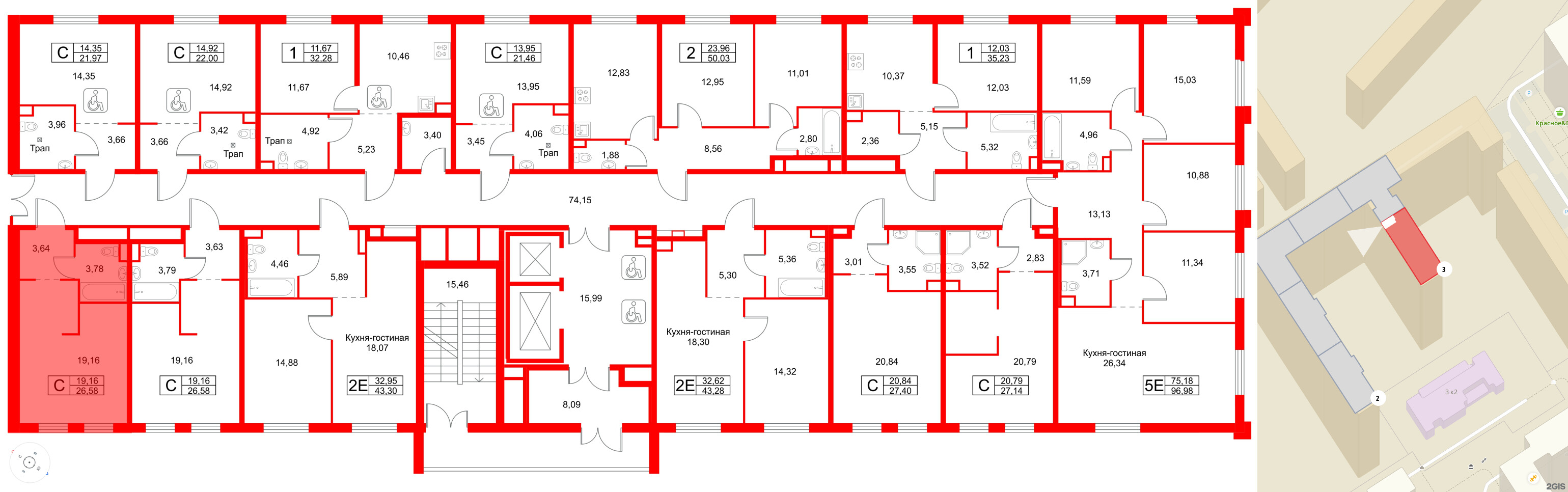 Апартаменты в ЖК ZOOM на Неве, студия, 26.58 м², 12 этаж