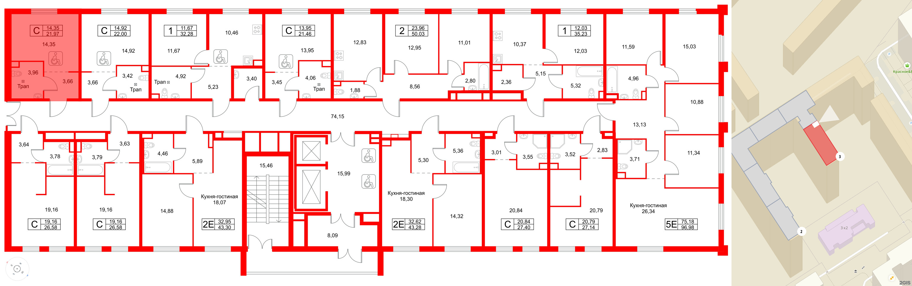 Апартаменты в ЖК ZOOM на Неве, студия, 21.97 м², 6 этаж