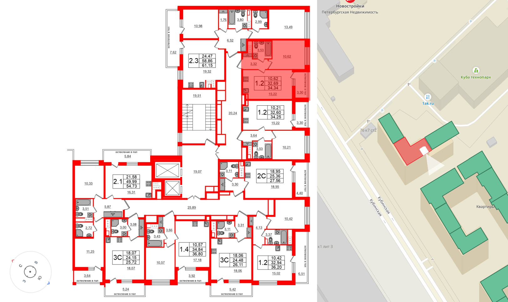 Квартира в ЖК «Титул в Московском», 1 комнатная, 32.69 м², 12 этаж
