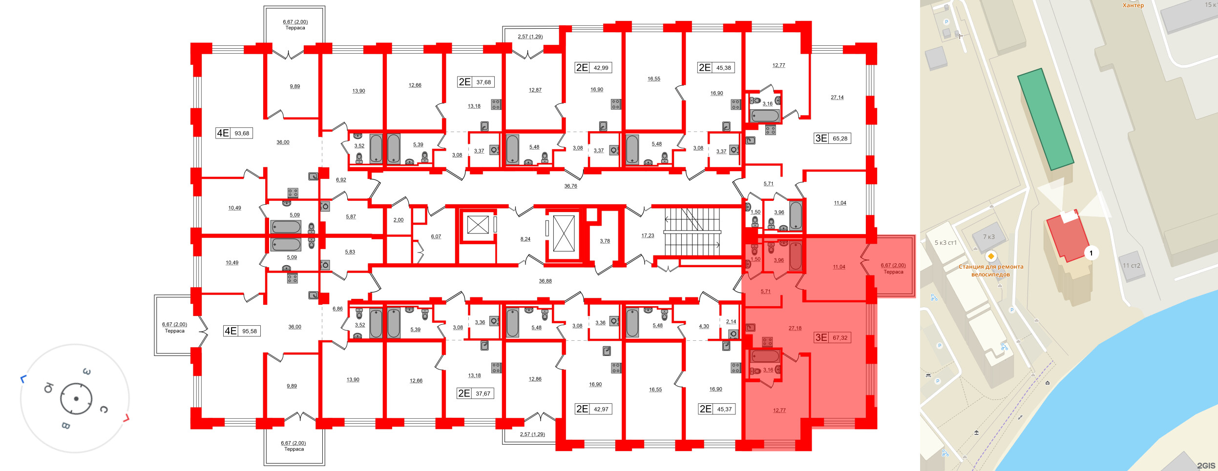 Квартира в ЖК «Альпен», 2 комнатная, 65.32 м², 6 этаж