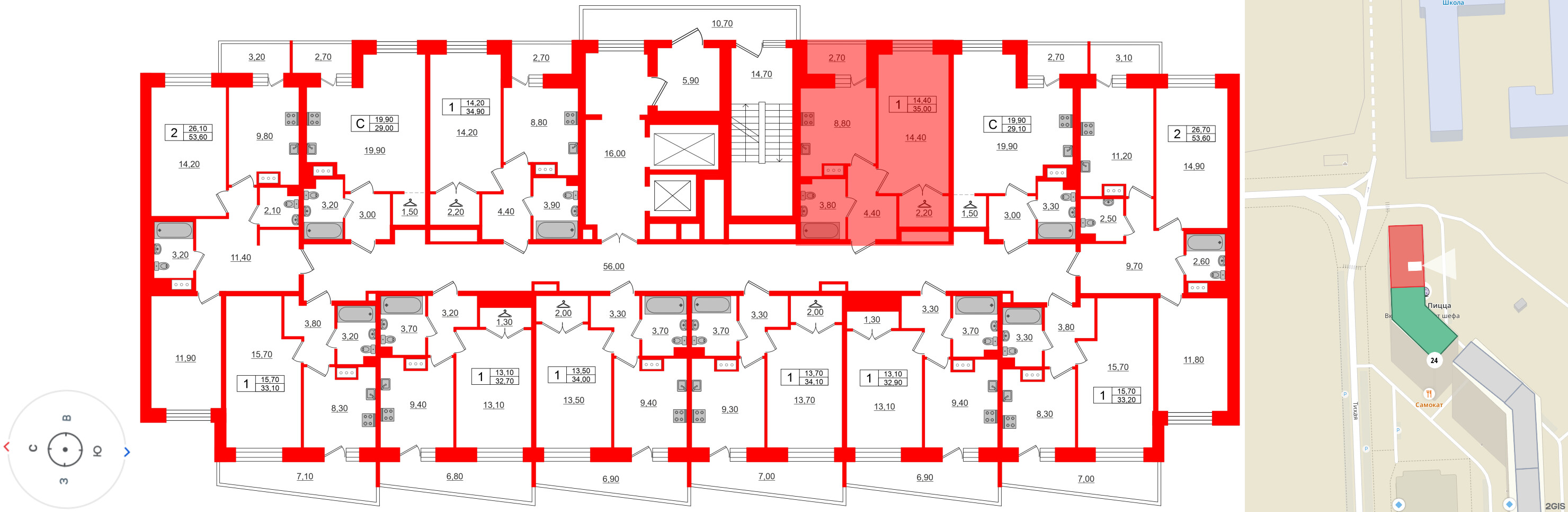 Квартира в ЖК Стороны Света, 1 комнатная, 35 м², 6 этаж