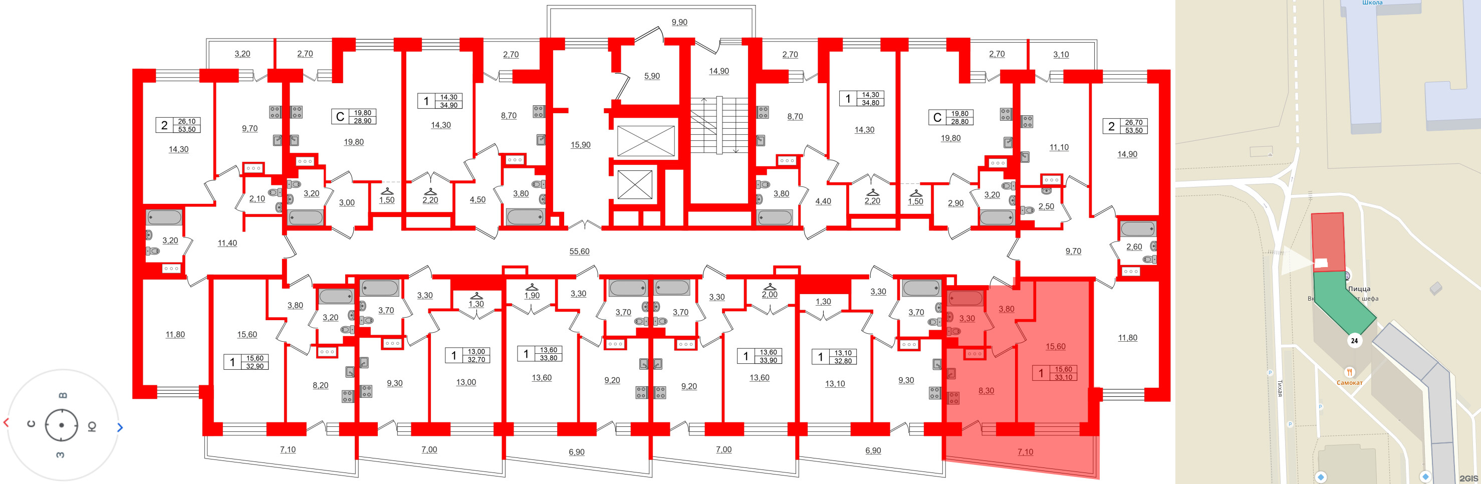 Квартира в ЖК Стороны Света, 1 комнатная, 33.1 м², 4 этаж