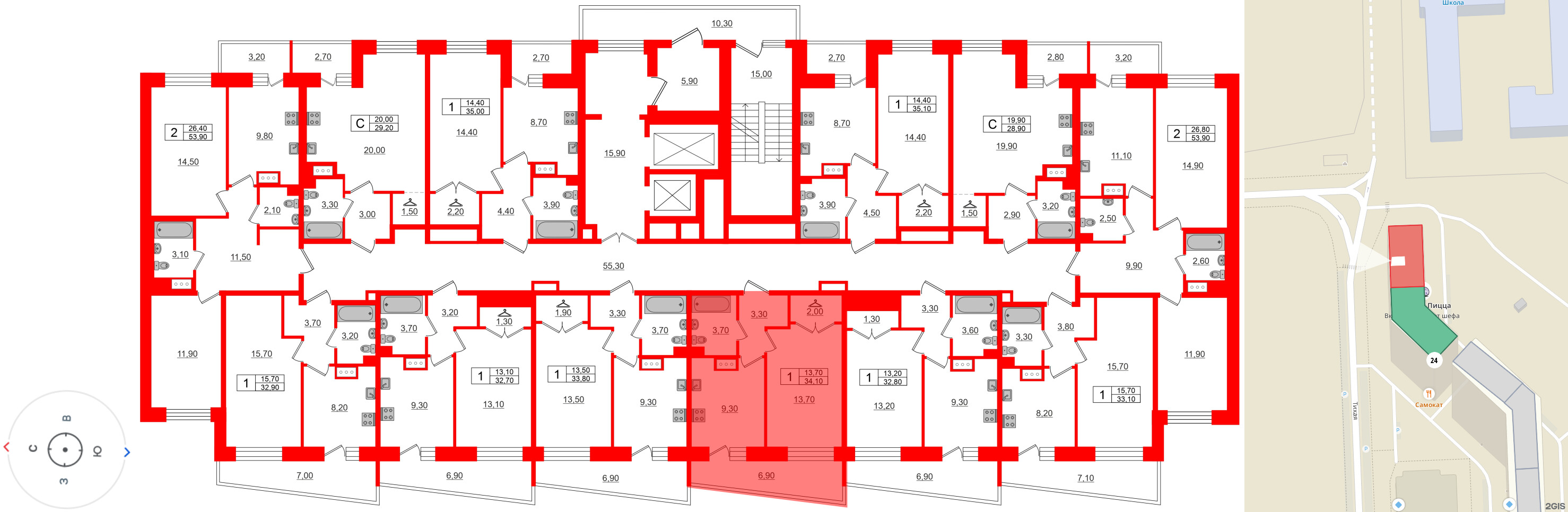 Квартира в ЖК Стороны Света, 1 комнатная, 34.1 м², 12 этаж