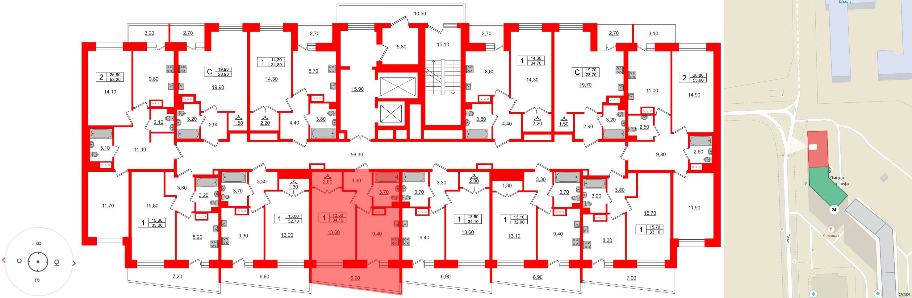 Квартира в ЖК Стороны Света, 1 комнатная, 34.1 м², 3 этаж