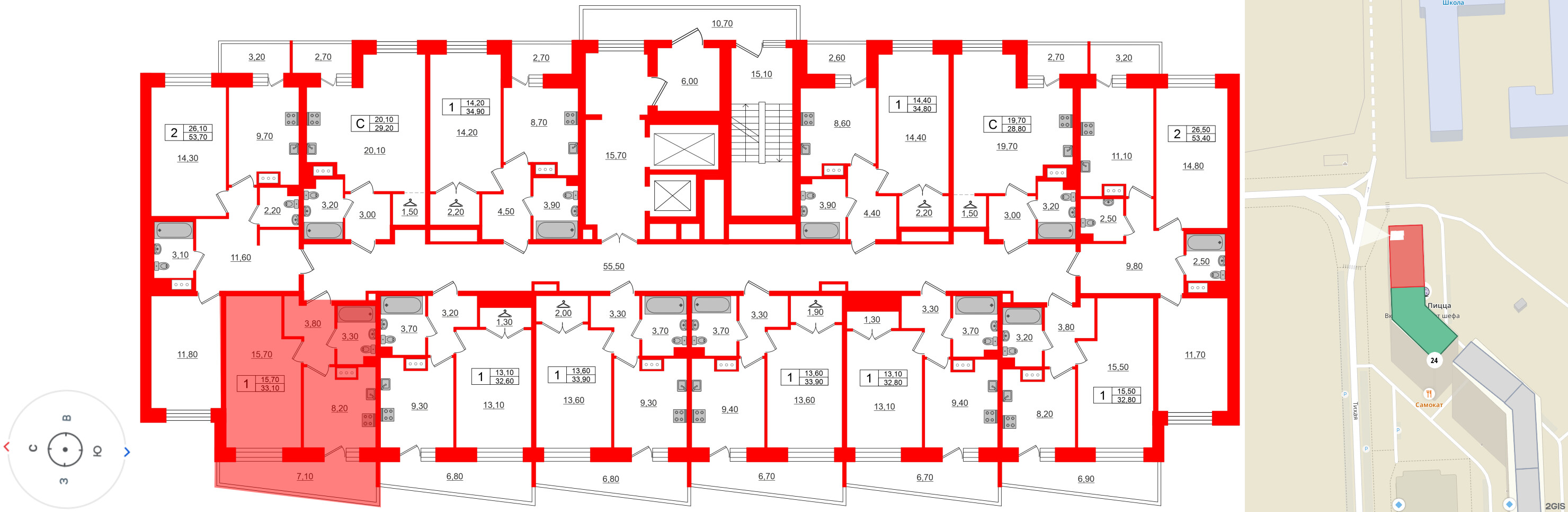 Квартира в ЖК Стороны Света, 1 комнатная, 33.1 м², 15 этаж