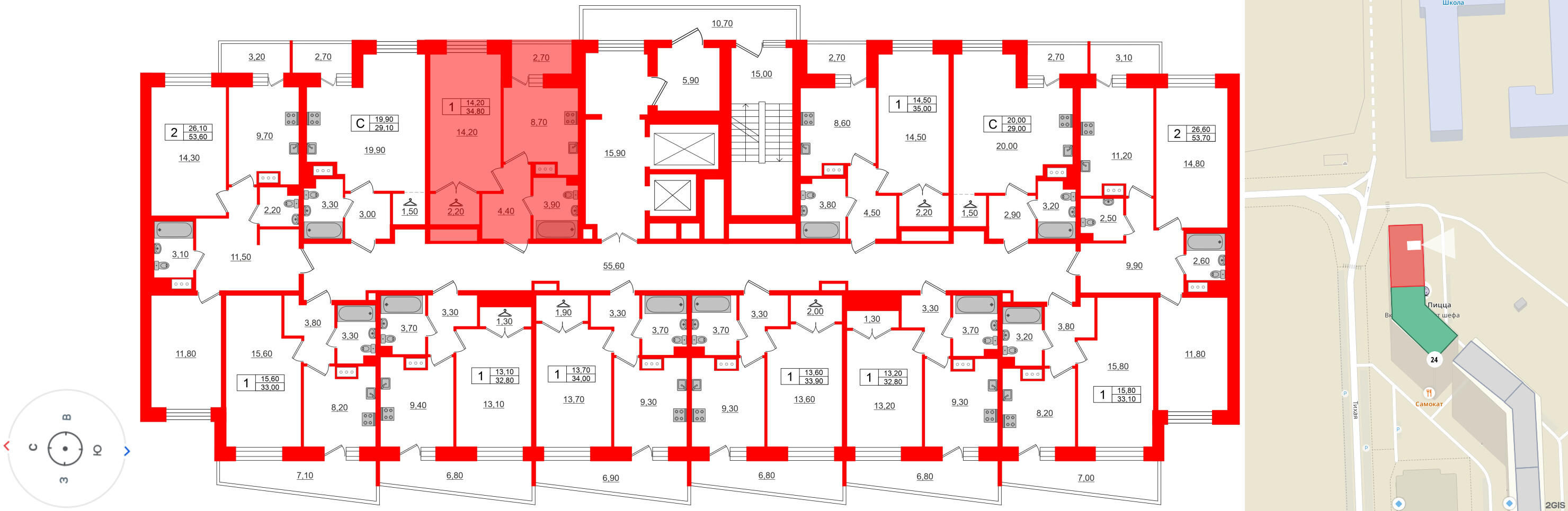 Квартира в ЖК Стороны Света, 1 комнатная, 34.8 м², 7 этаж