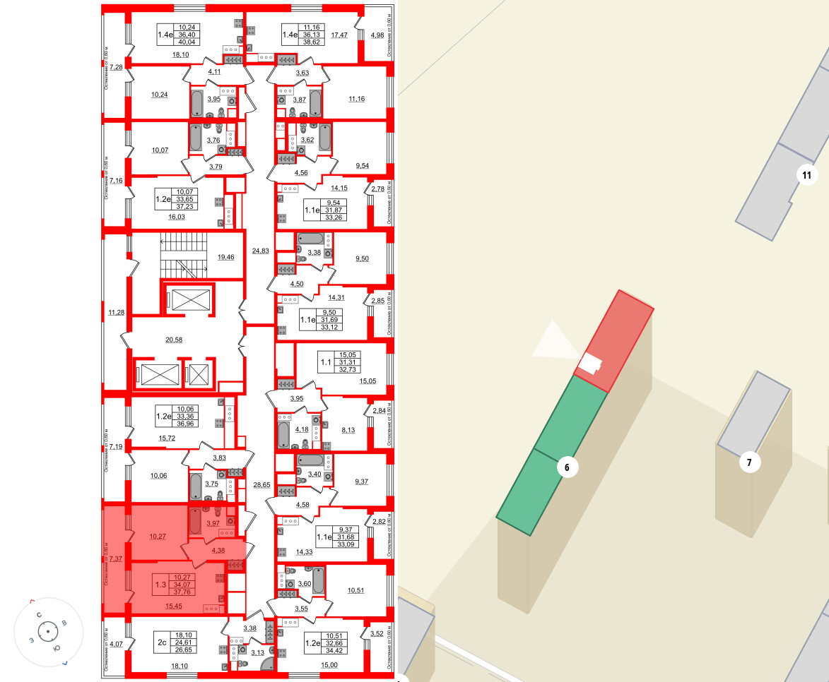 Квартира в ЖК «Город звёзд», 1 комнатная, 34.07 м², 19 этаж