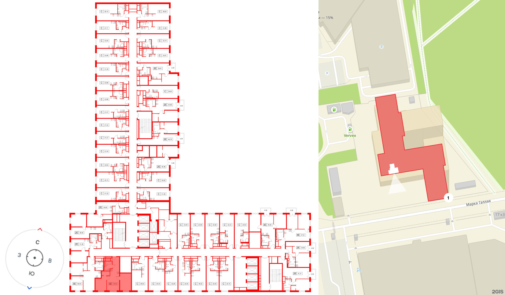 Апартаменты в ЖК «Апартаменты СААН», 2 комнатные, 45.52 м², 20 этаж