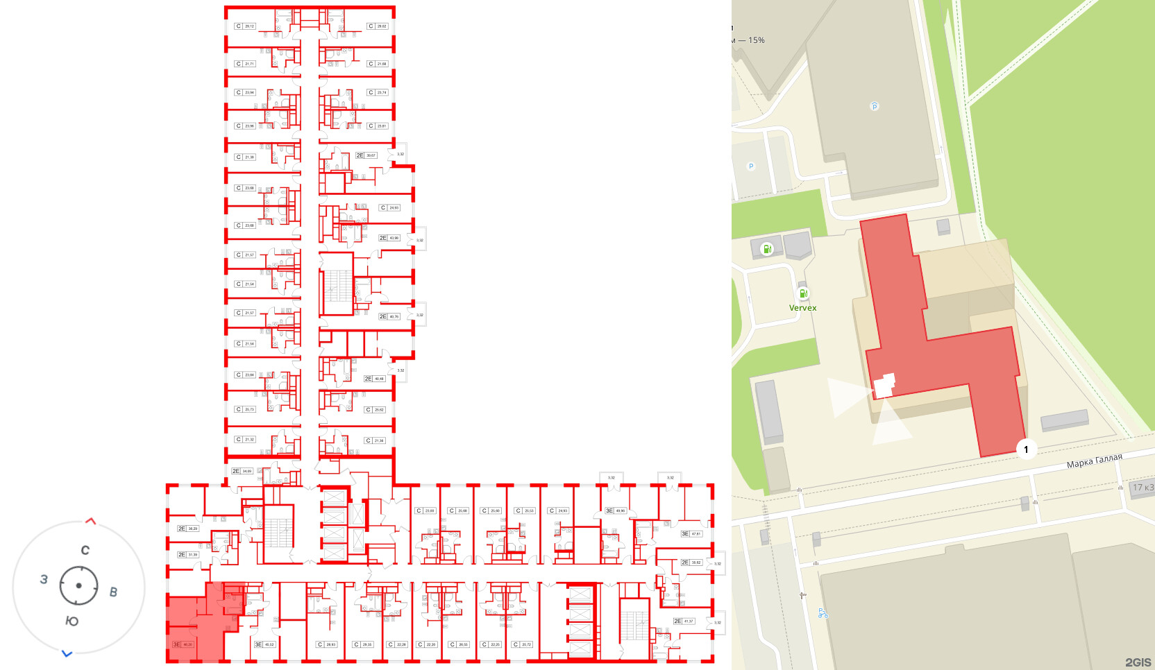 Апартаменты в ЖК «Апартаменты СААН», 2 комнатные, 46.2 м², 22 этаж