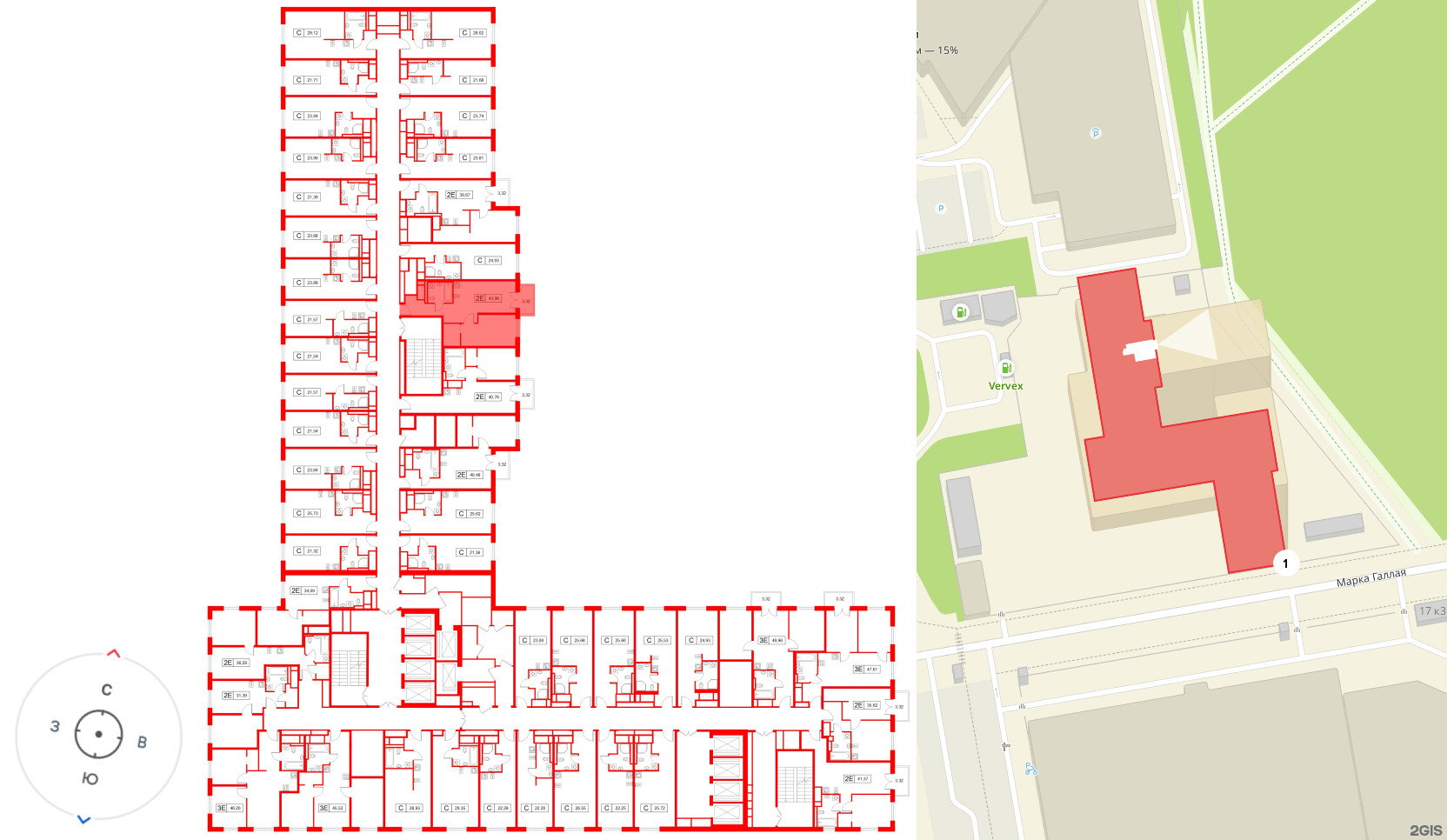Апартаменты в ЖК «Апартаменты СААН», 1 комнатные, 43.98 м², 22 этаж