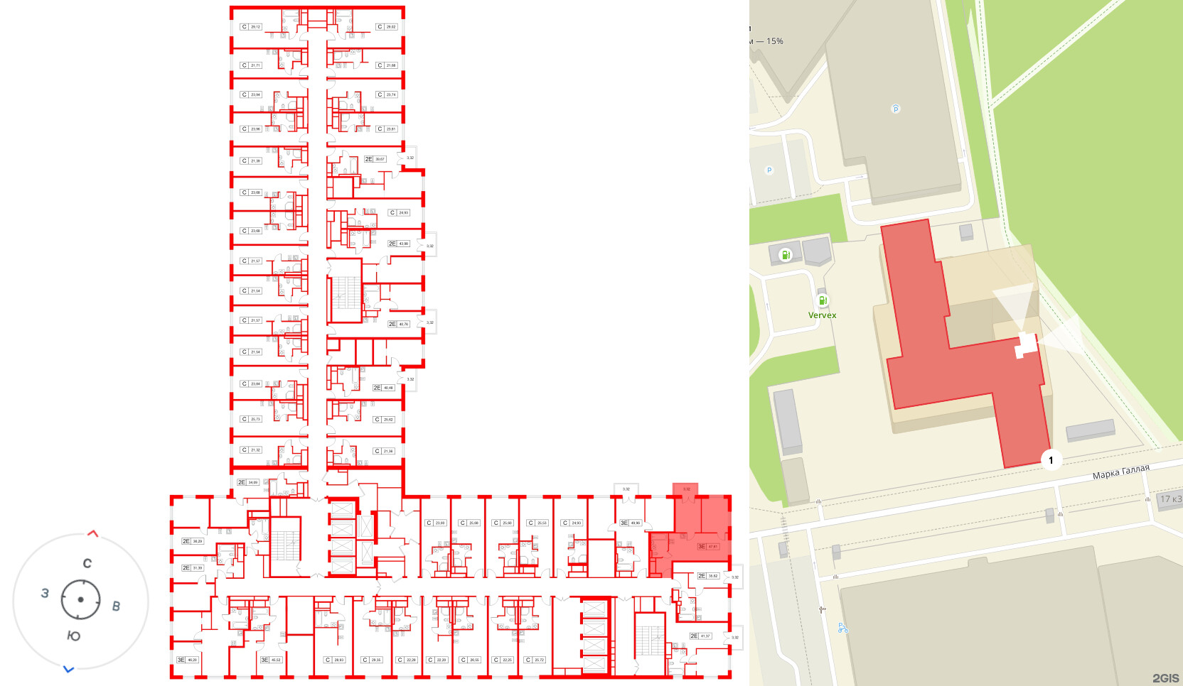 Апартаменты в ЖК «Апартаменты СААН», 2 комнатные, 47.61 м², 22 этаж