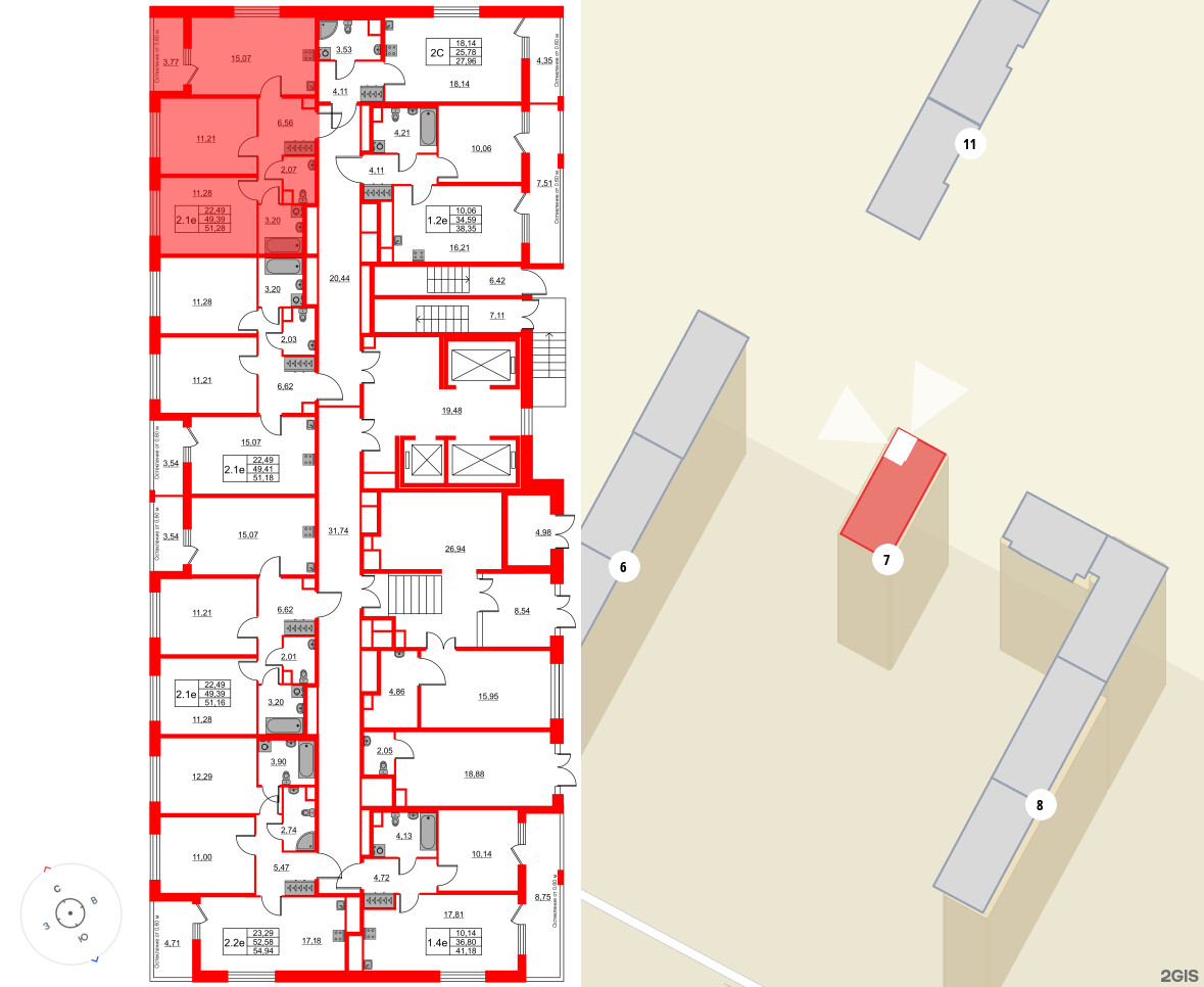 Квартира в ЖК «Город звёзд», 2 комнатная, 49.39 м², 1 этаж