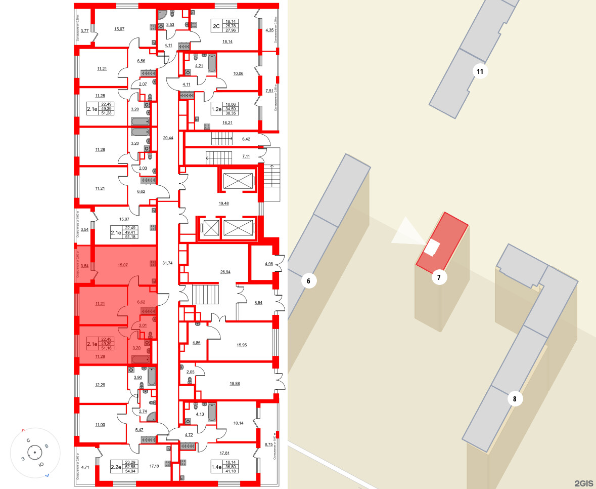 Квартира в ЖК «Город звёзд», 2 комнатная, 49.39 м², 1 этаж