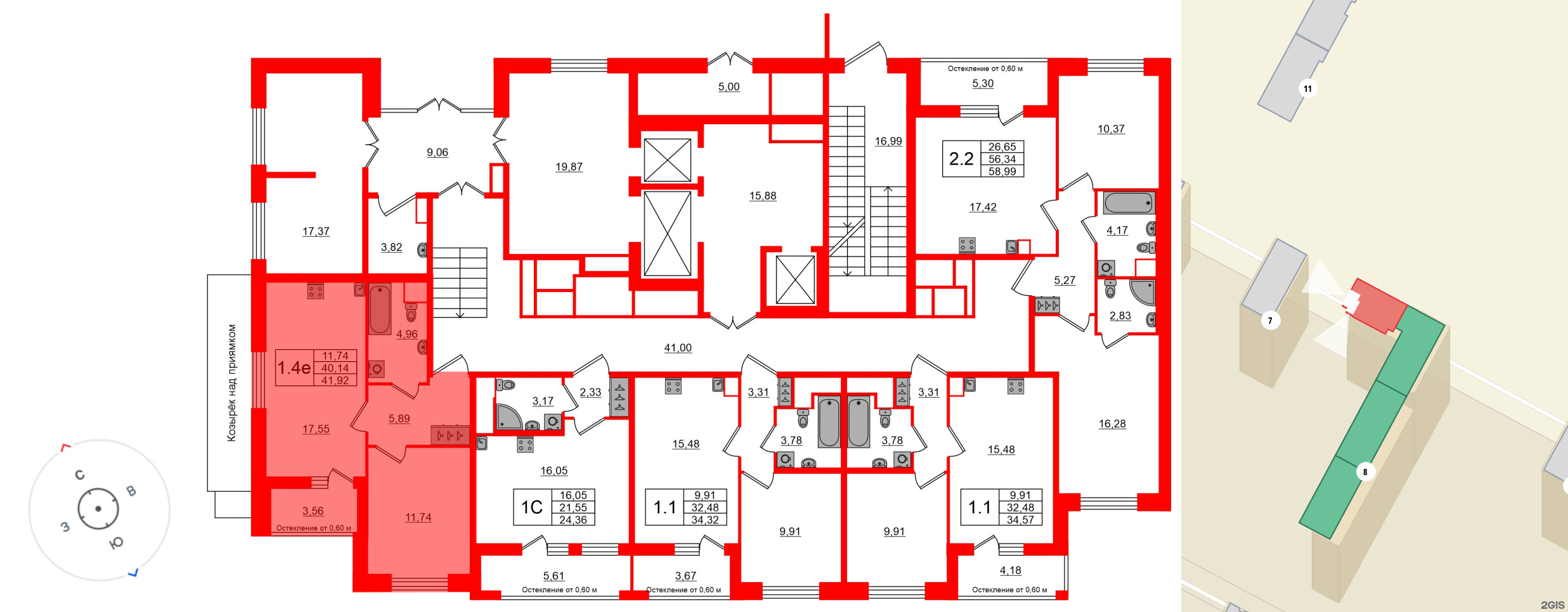 Квартира в ЖК «Город звёзд», 1 комнатная, 40.14 м², 1 этаж