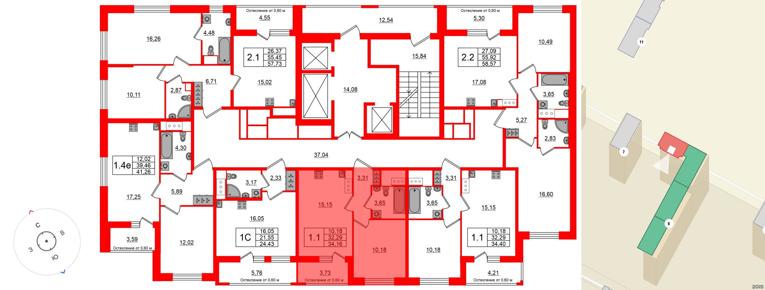 Квартира в ЖК «Город звёзд», 1 комнатная, 32.29 м², 2 этаж