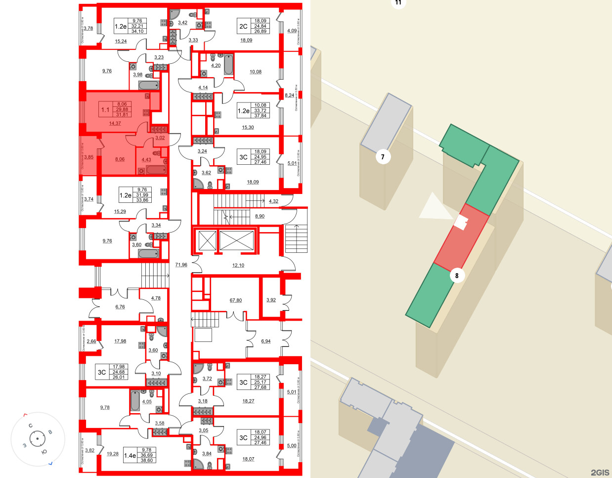 Квартира в ЖК «Город звёзд», 1 комнатная, 29.88 м², 1 этаж