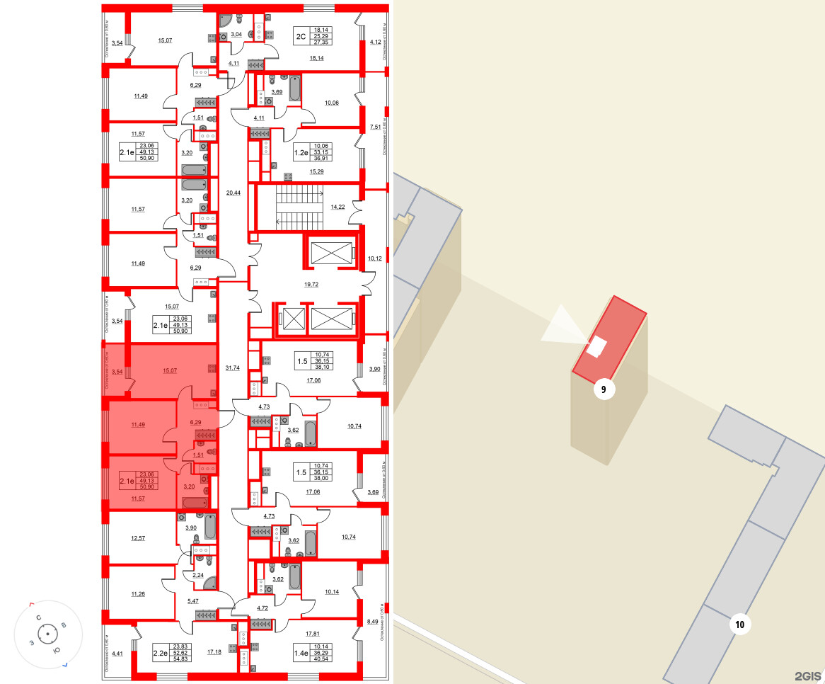 Квартира в ЖК «Город звёзд», 2 комнатная, 49.13 м², 21 этаж