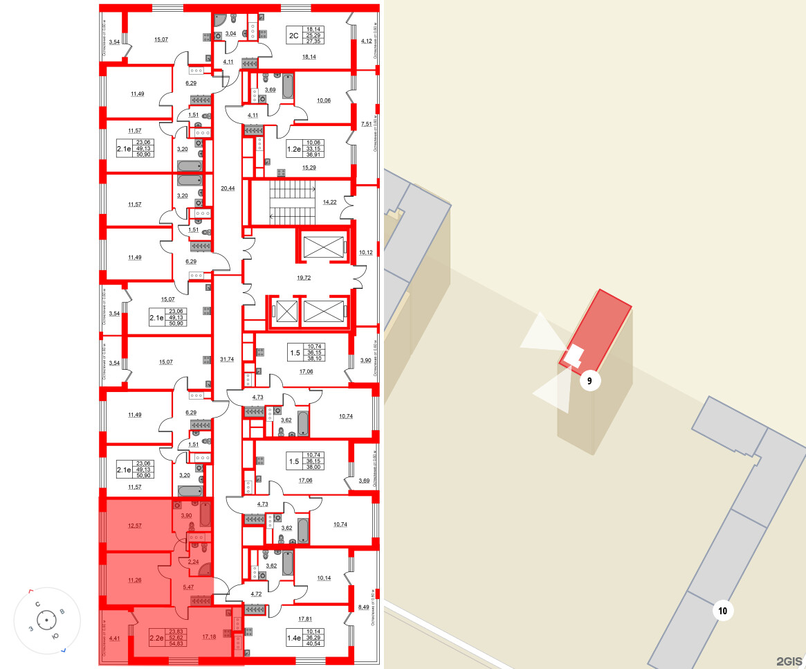 Квартира в ЖК «Город звёзд», 2 комнатная, 52.62 м², 14 этаж