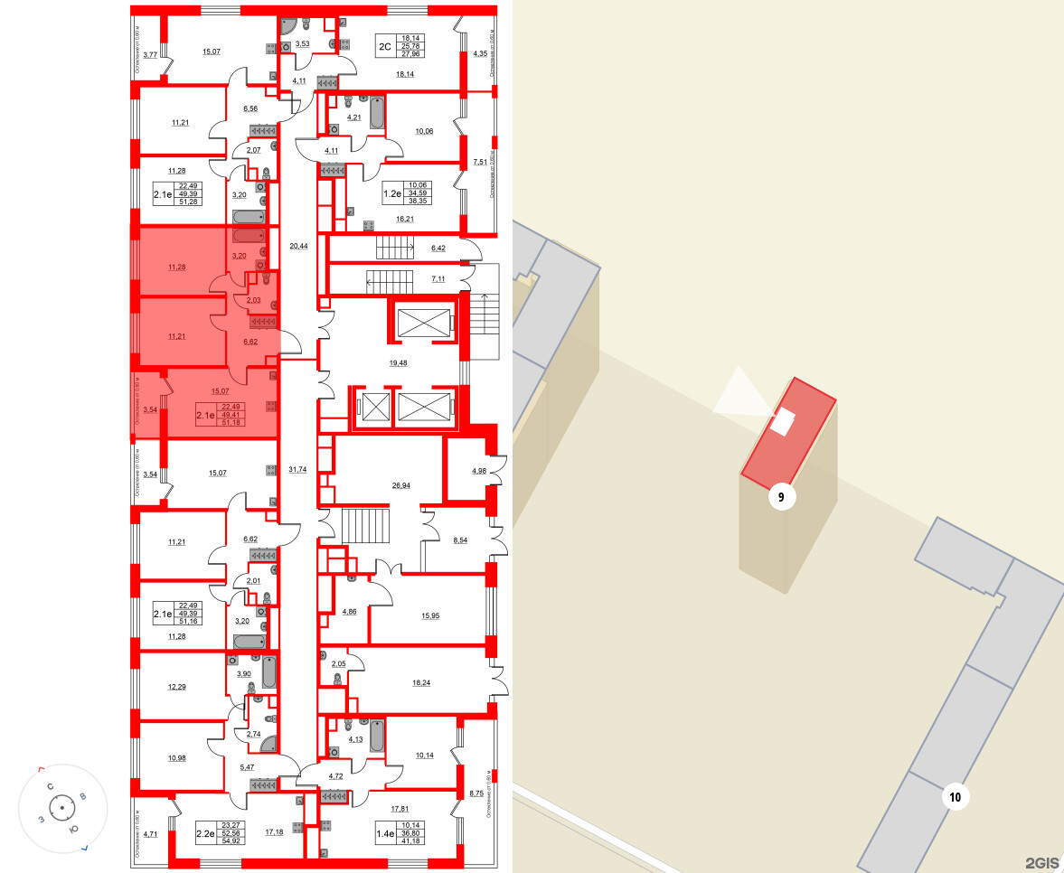 Квартира в ЖК «Город звёзд», 2 комнатная, 49.41 м², 1 этаж