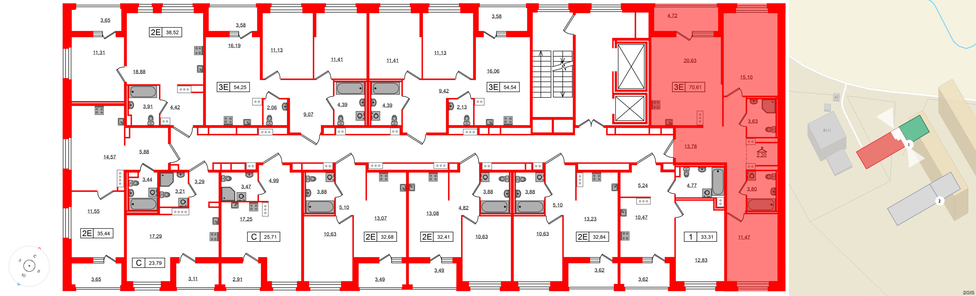 Квартира в ЖК «Ультра Сити 3.0», 2 комнатная, 70.61 м², 11 этаж
