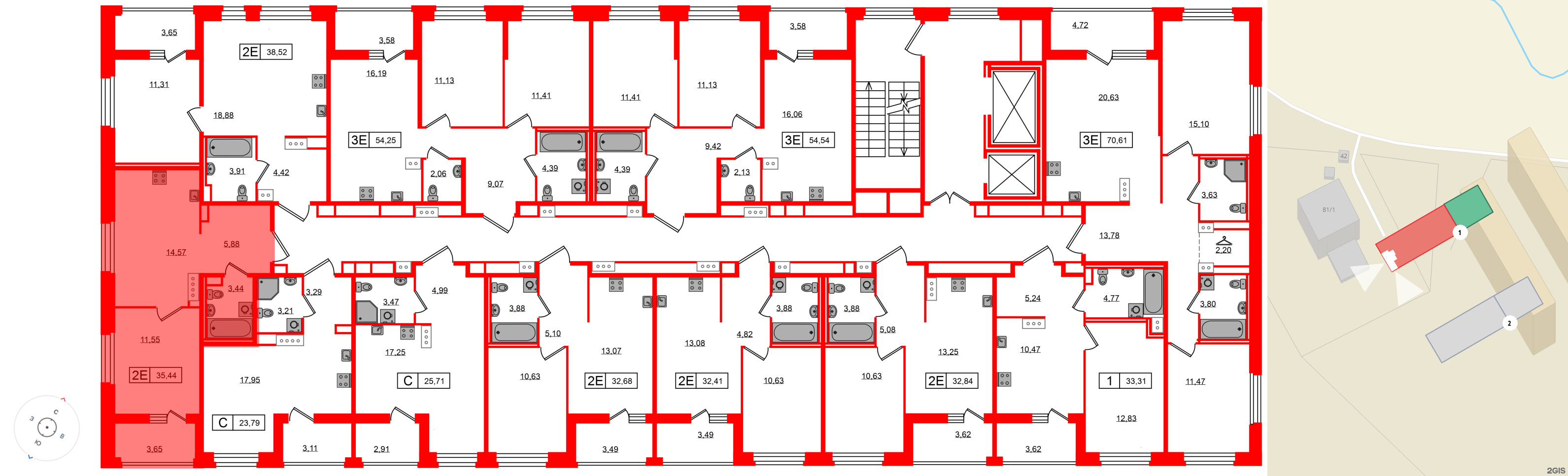 Квартира в ЖК «Ультра Сити 3.0», 1 комнатная, 35.44 м², 17 этаж
