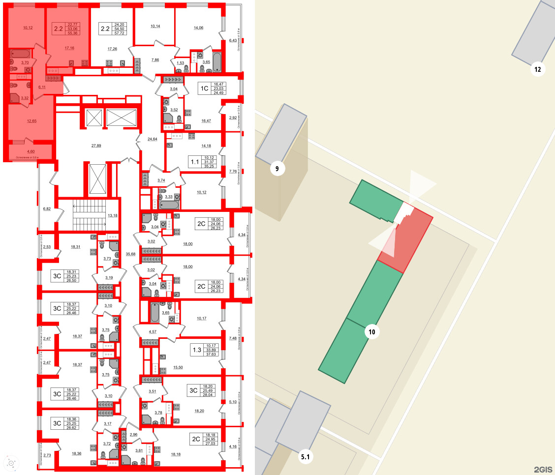 Квартира в ЖК «Город звёзд», 2 комнатная, 53.06 м², 18 этаж