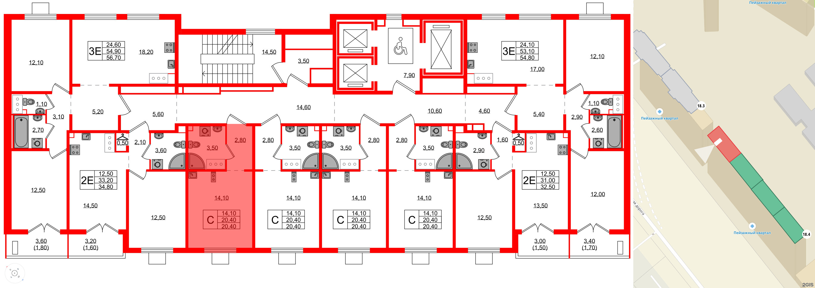 Квартира в ЖК 'Цветной город', студия, 20.4 м², 21 этаж