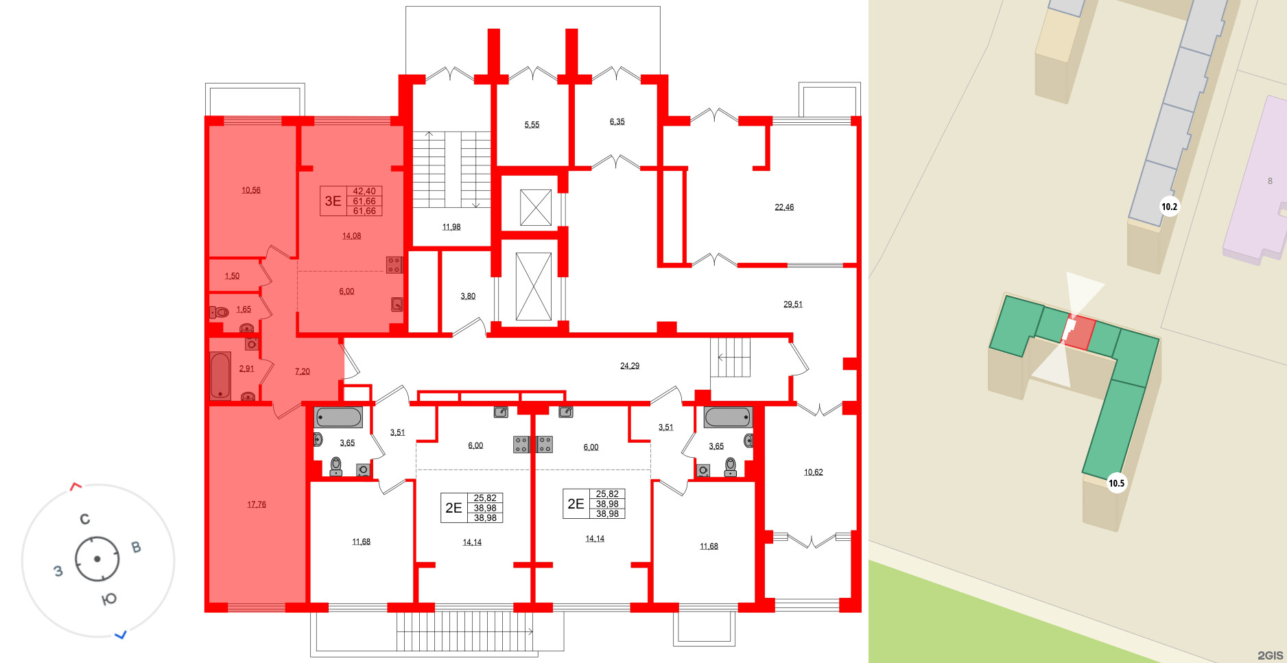 Квартира в ЖК «ЛесАрт», 2 комнатная, 61.66 м², 1 этаж