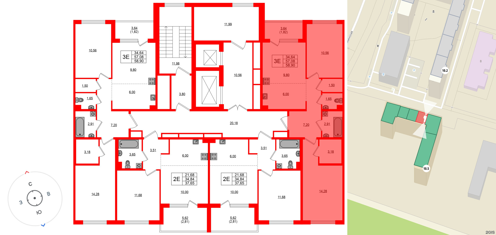 Квартира в ЖК «ЛесАрт», 2 комнатная, 58.9 м², 5 этаж
