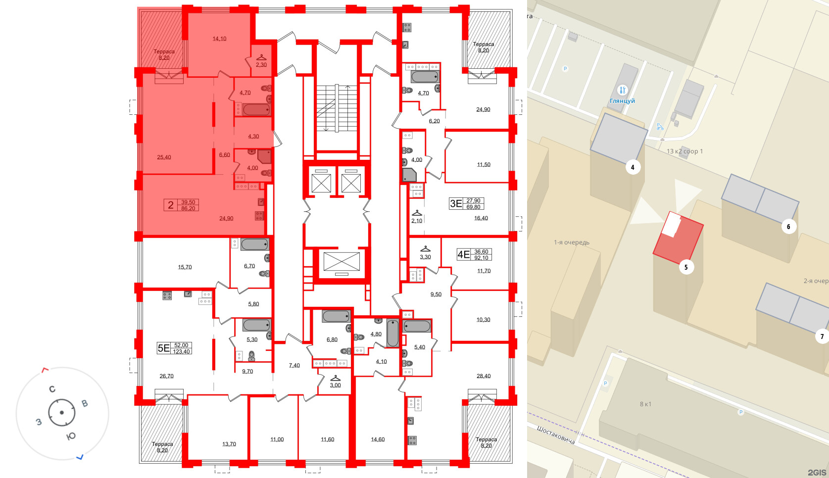 Квартира в ЖК Струны, 2 комнатная, 86.2 м², 22 этаж