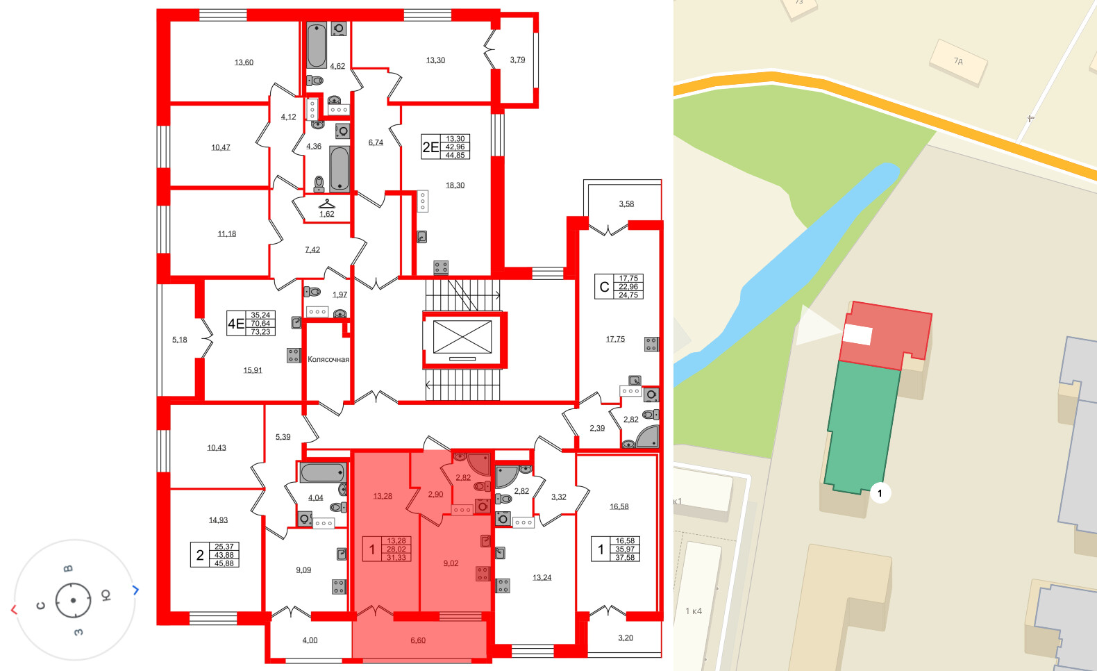 Квартира в ЖК «Рождественский квартал», 1 комнатная, 31.32 м², 6 этаж