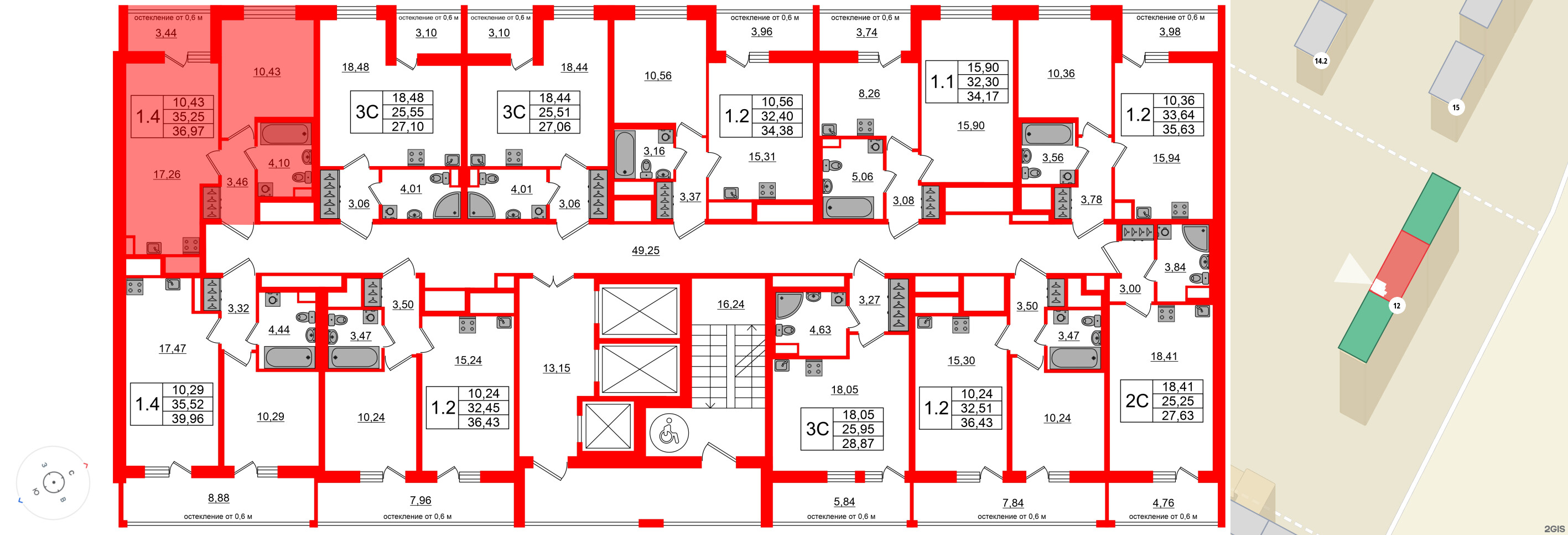 Квартира в ЖК «Город звёзд», 1 комнатная, 35.25 м², 2 этаж