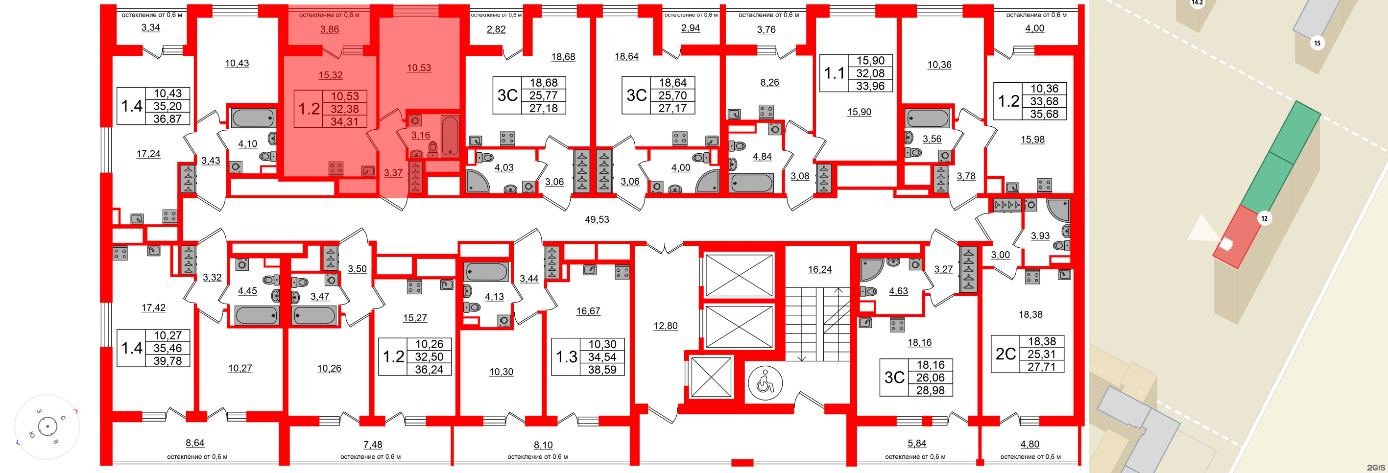Квартира в ЖК «Город звёзд», 1 комнатная, 32.38 м², 2 этаж