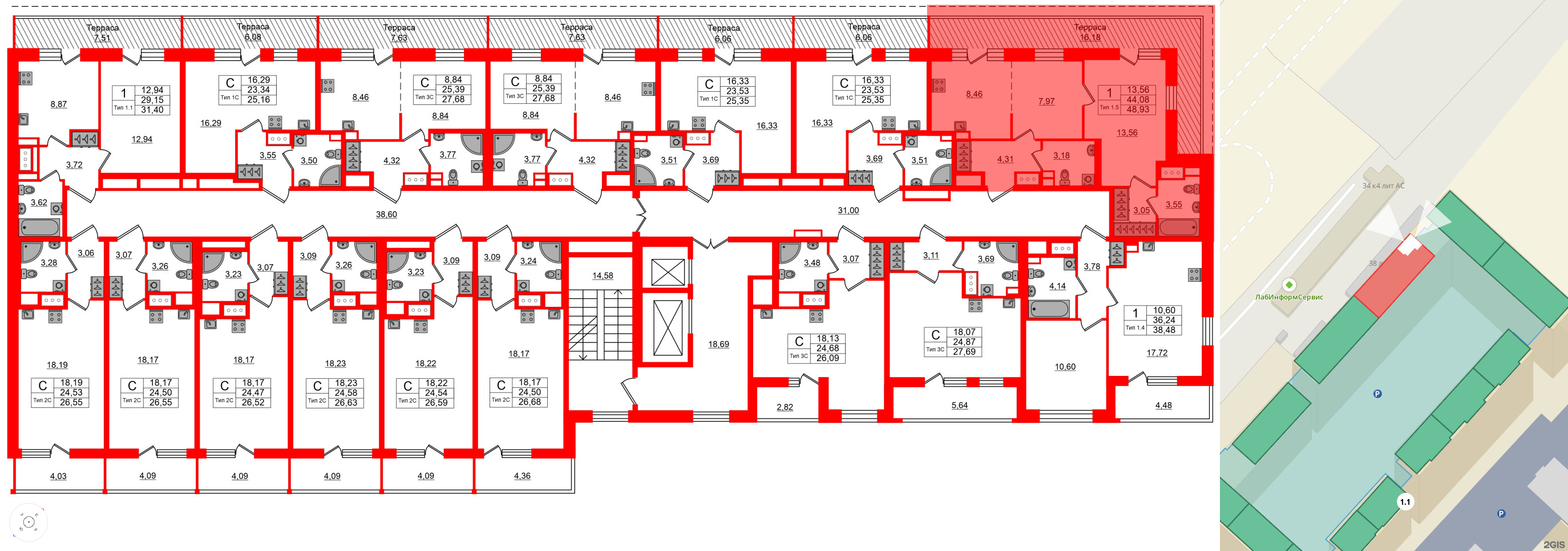Квартира в ЖК Setl Ривьера, 1 комнатная, 44.08 м², 17 этаж