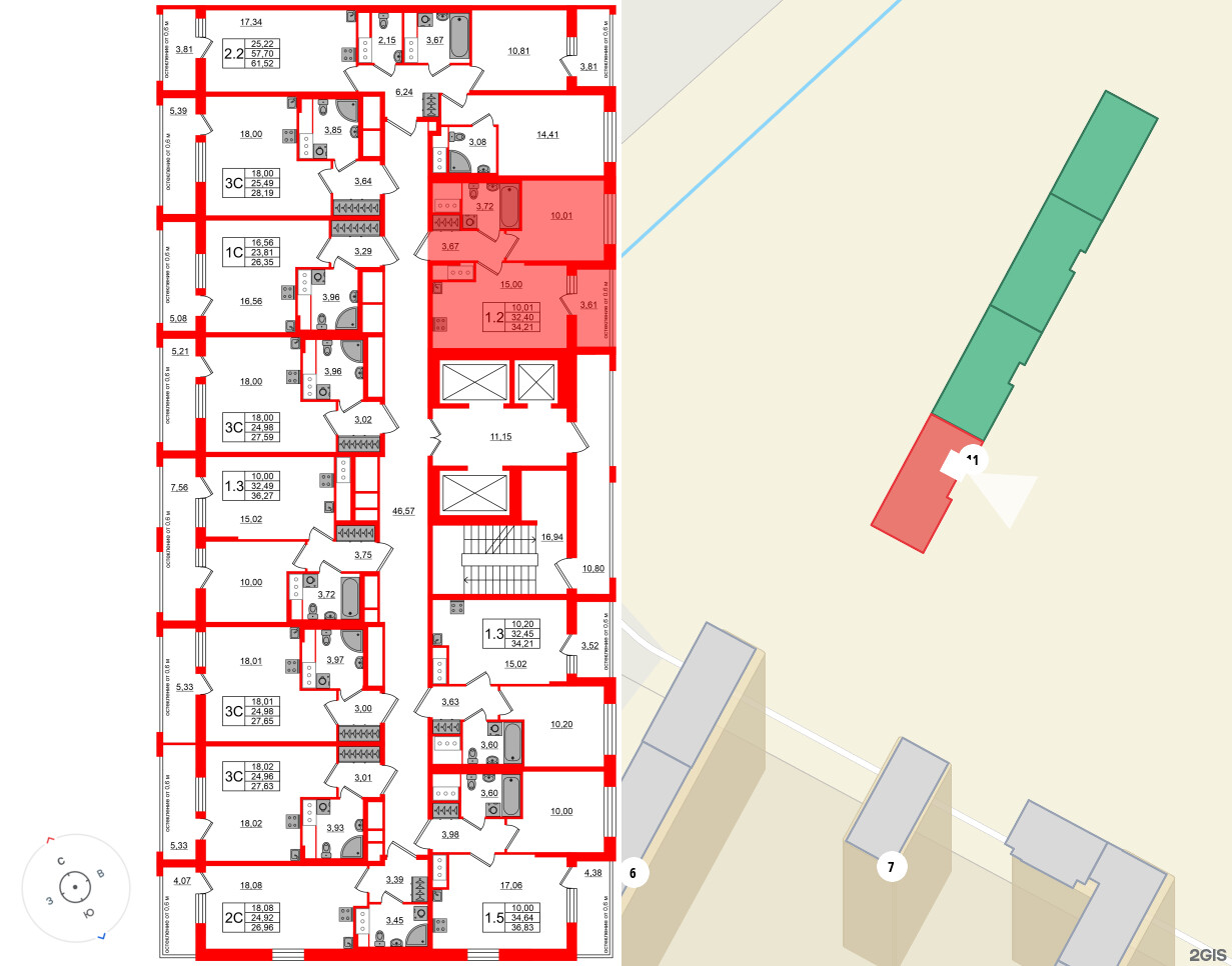 Квартира в ЖК «Город звёзд», 1 комнатная, 32.4 м², 3 этаж