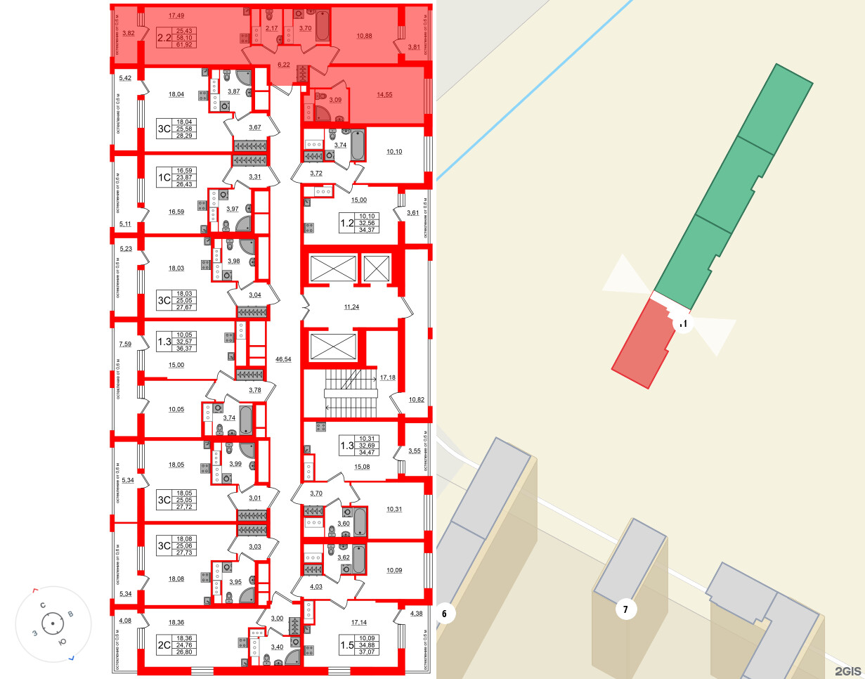 Квартира в ЖК «Город звёзд», 2 комнатная, 58.1 м², 22 этаж