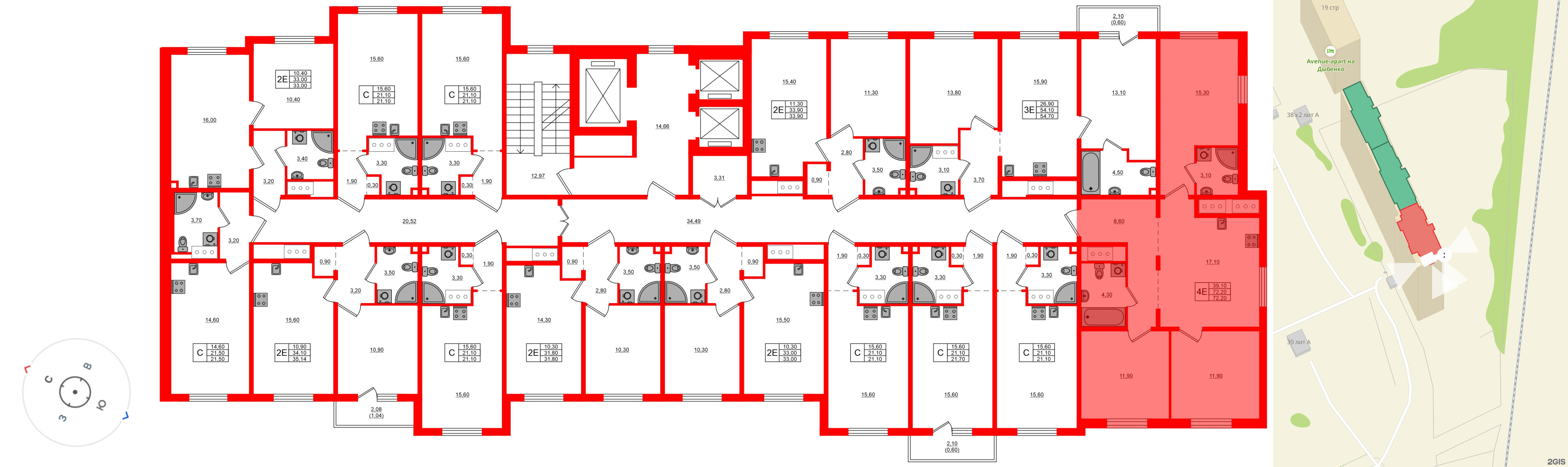 Квартира в ЖК «Дыбенко Парк», 3 комнатная, 72.2 м², 18 этаж
