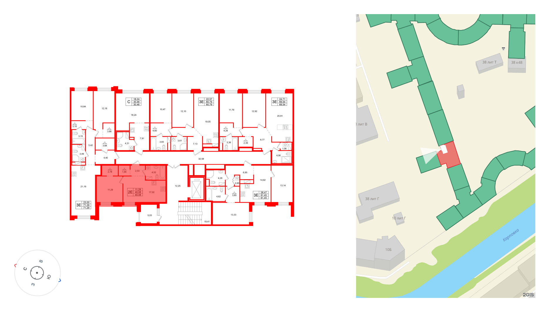 Квартира в ЖК ID Петроградская, 1 комнатная, 40.08 м², 5 этаж