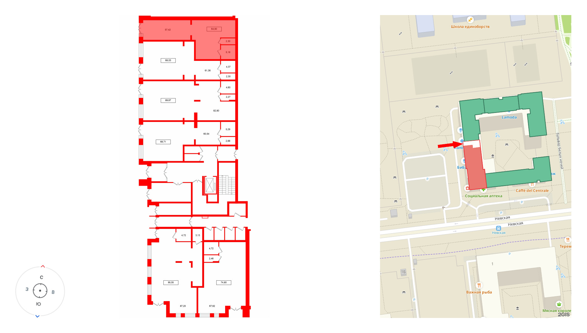 Помещение в ЖК NEWПИТЕР, 64.9 м², 1 этаж
