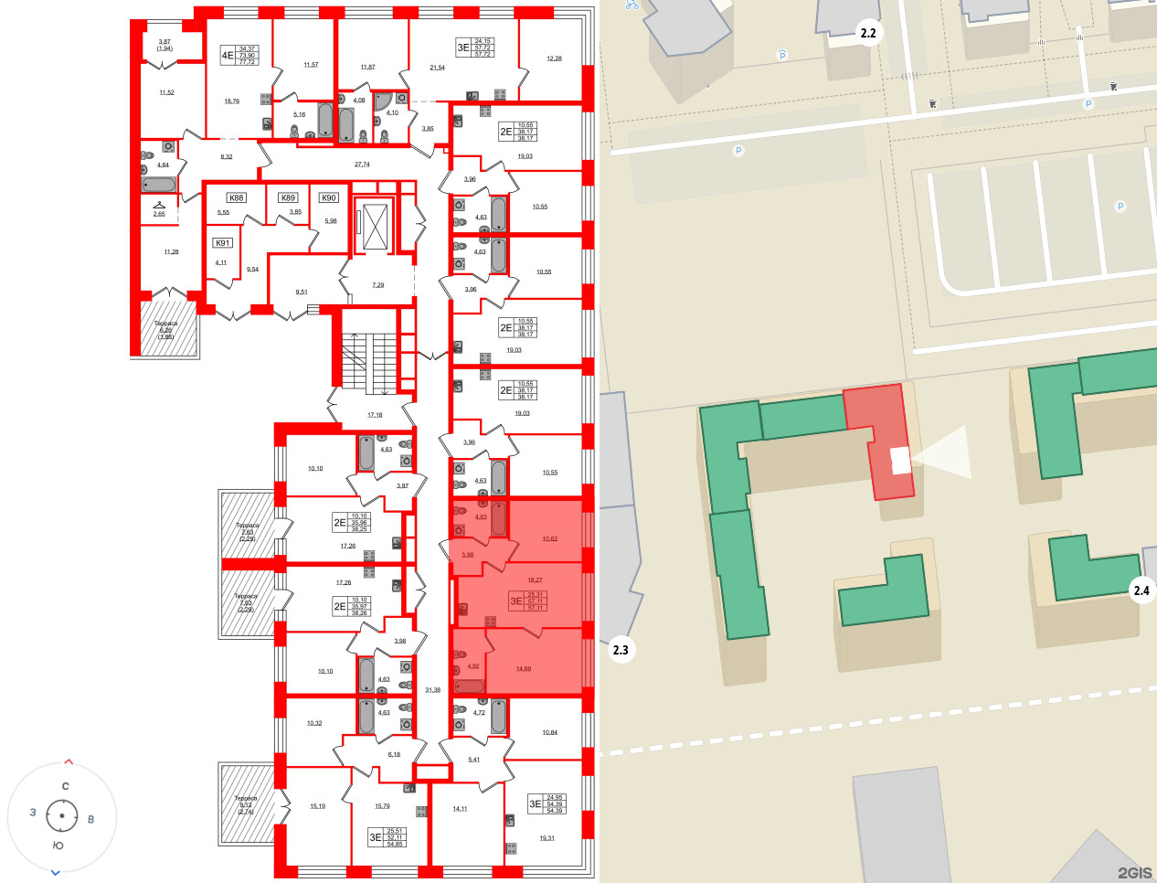 Квартира в ЖК «Новый Питер», 2 комнатная, 57.11 м², 2 этаж