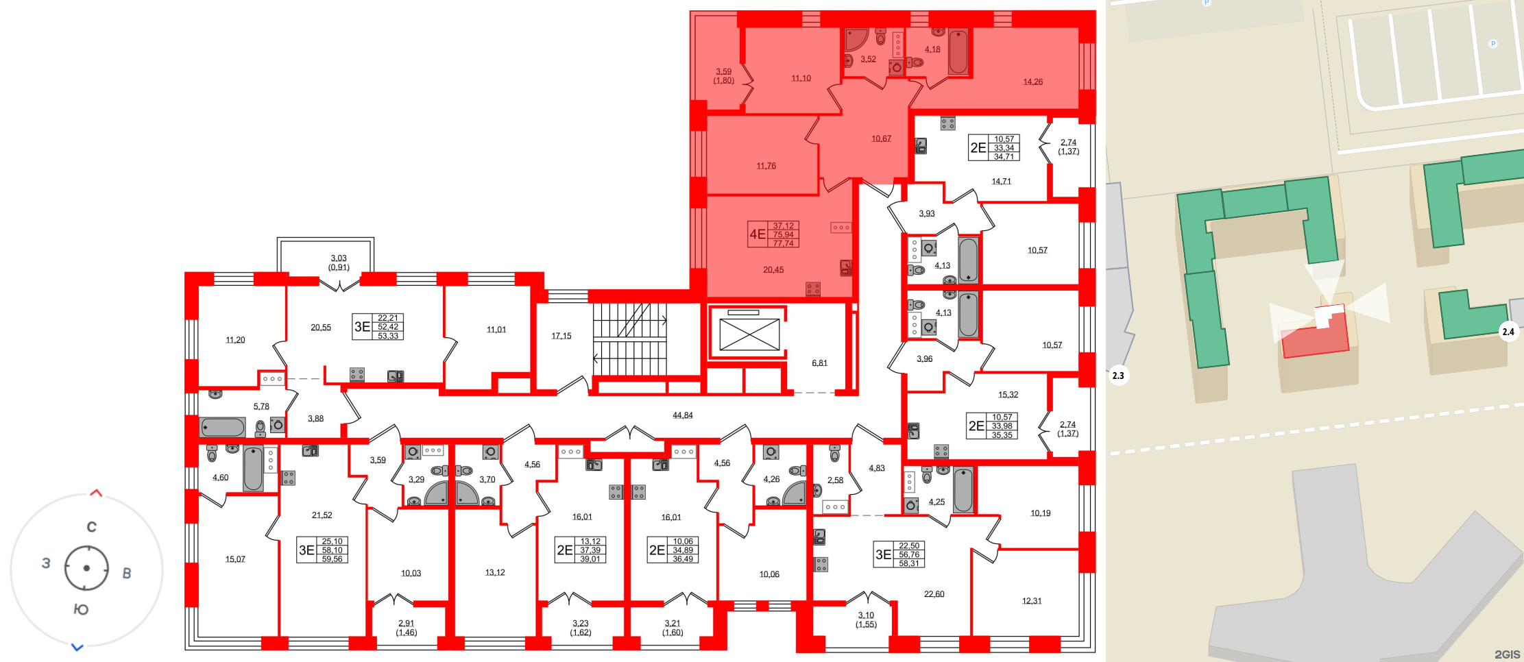 Квартира в ЖК NEWПИТЕР, 3 комнатная, 77.74 м², 7 этаж