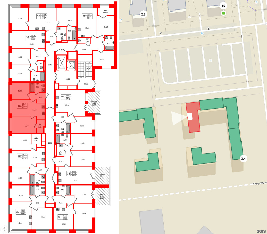 Квартира в ЖК NEWПИТЕР, 2 комнатная, 53.17 м², 2 этаж