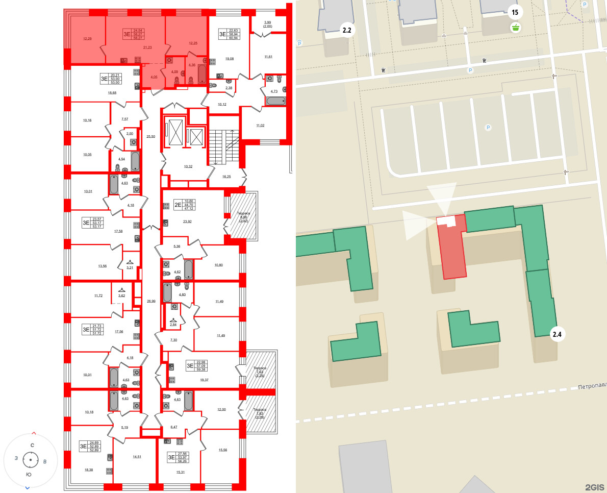 Квартира в ЖК «Новый Питер», 2 комнатная, 58.27 м², 2 этаж