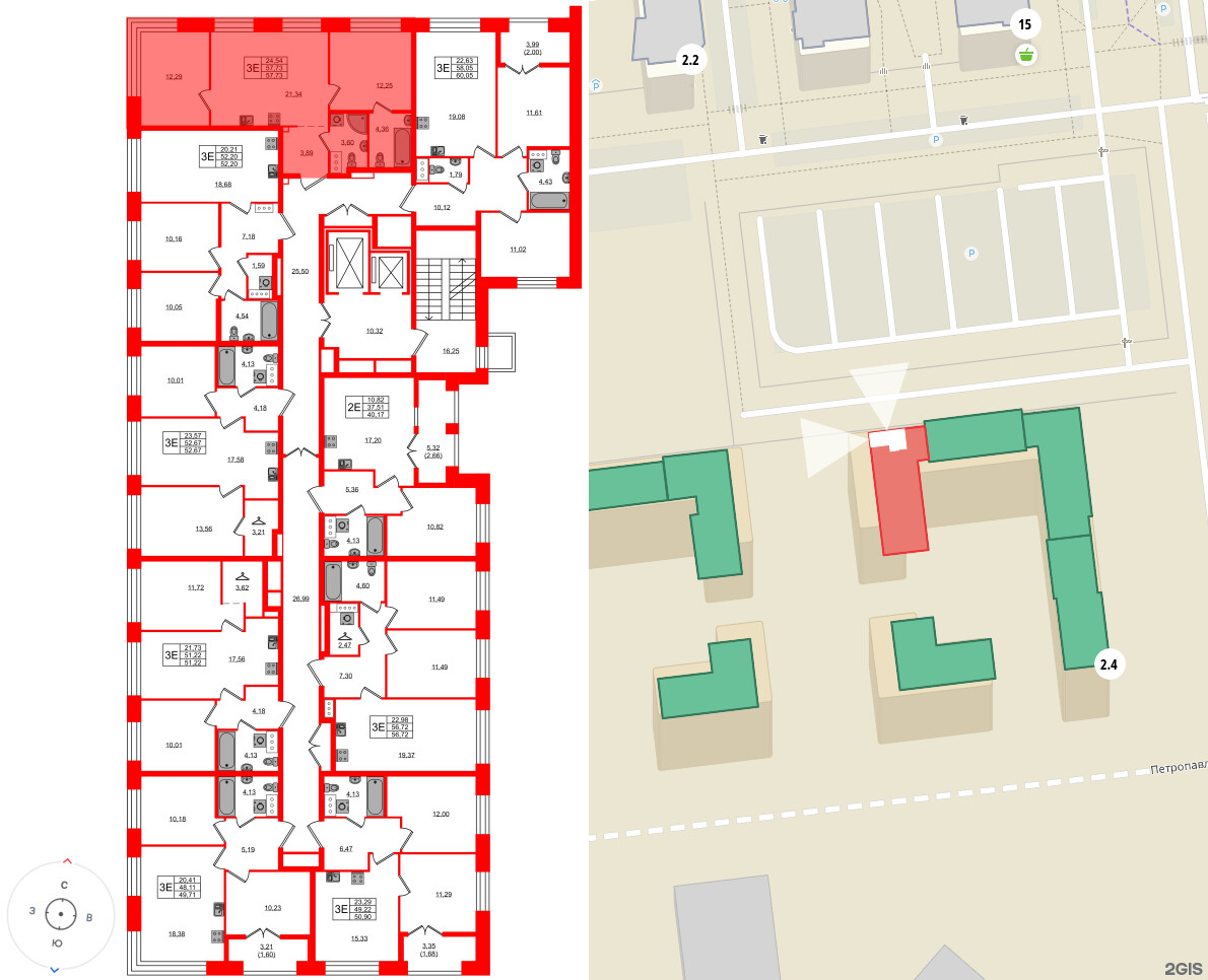 Квартира в ЖК NEWПИТЕР, 2 комнатная, 57.73 м², 3 этаж