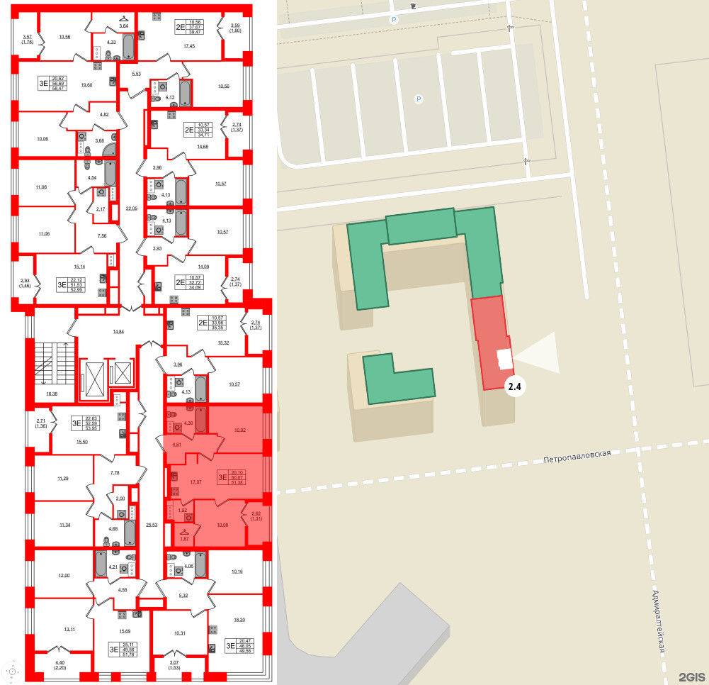 Квартира в ЖК NEWПИТЕР, 2 комнатная, 51.38 м², 7 этаж