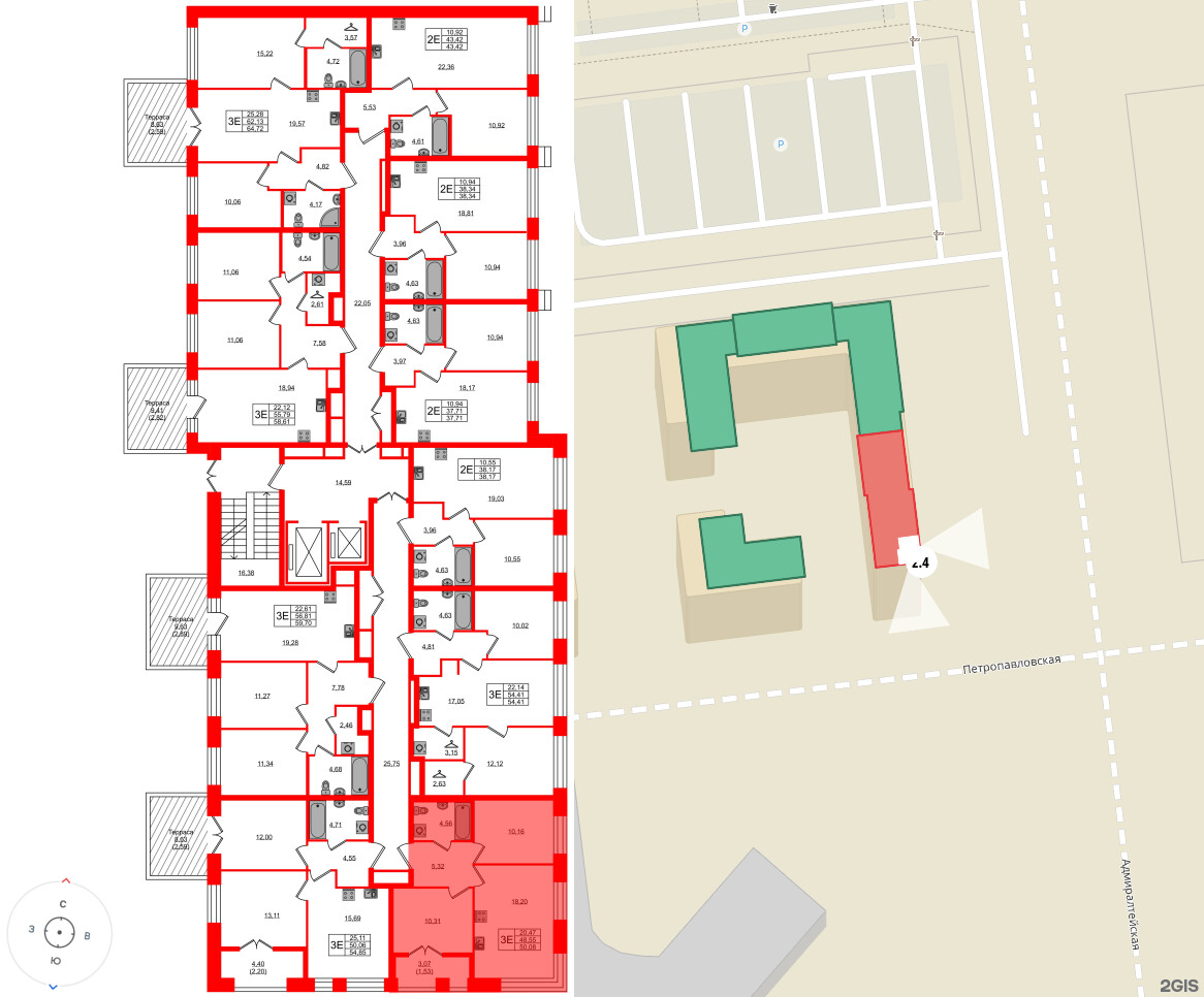 Квартира в ЖК «Новый Питер», 2 комнатная, 50.08 м², 2 этаж