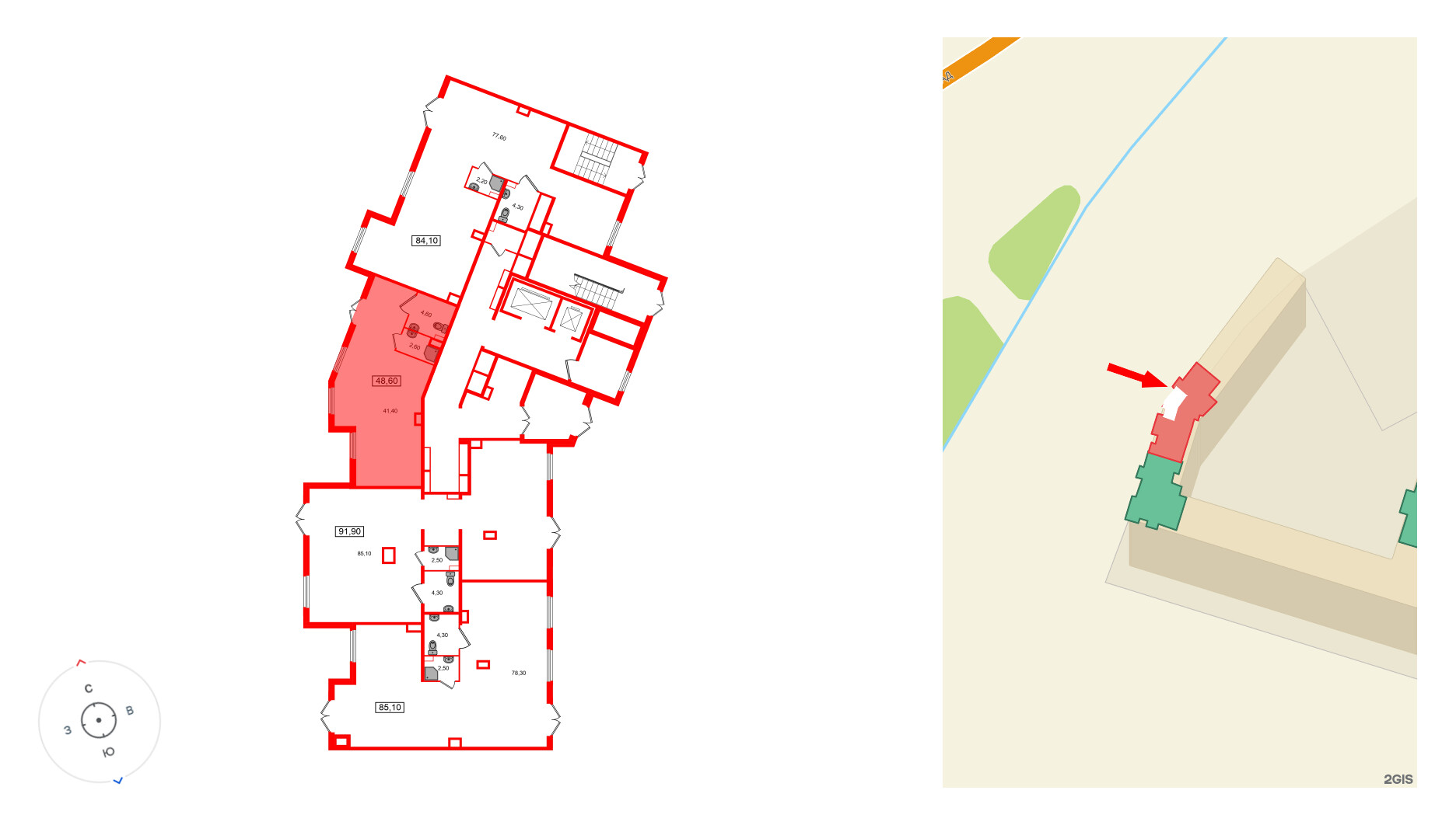 Помещение в ЖК Клюква.Парк, 48.6 м², 1 этаж